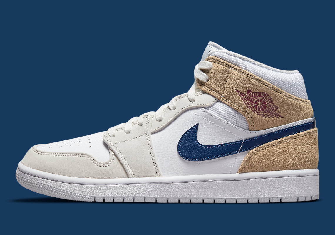 AIR JORDAN 1 MID "WHITE TAN NAVY" GANHA IMAGENS