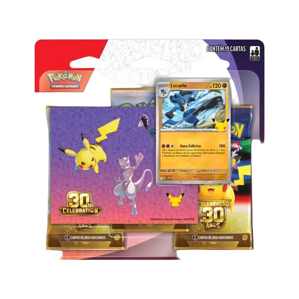 Blister Triplo Sticker Celebração de 30 Anos (Lucario) Pokémon TCG PT-BR